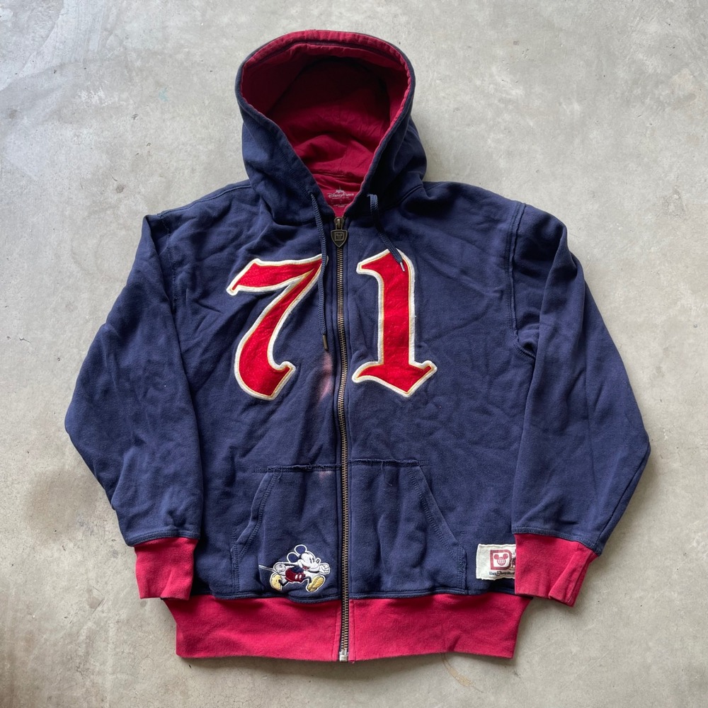 Disney Parks Walt Disney World 71 Mickey Mouse Zip Hoodie Navy Red Mens Small